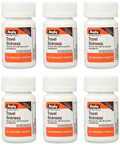 Meclizine HCL 25mg Generic for Bonine Chewable Tablets 100 ea 6 Pack