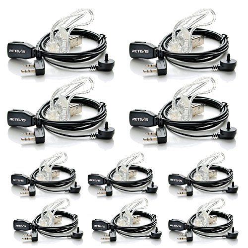 Retevis Walkie Talkies Earpiece with Mic 2 Pin Acoustic Tube Headset for Baofeng UV-5R Retevis H-777 RT1 RT21 RT22 Arcshell AR-5 2 Way Radio (10 Pack)
