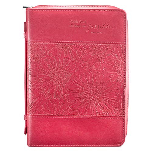 Pink "All Things Are Possible" Bible / Book Cover - Matthew 19:26 (Large)