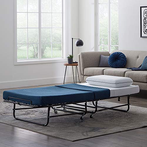 Book Cover LUCID Rollaway Folding Guest Bed with 4 Inch Memory Foam Mattress - Rolling Cot - Easy Storage - Cot