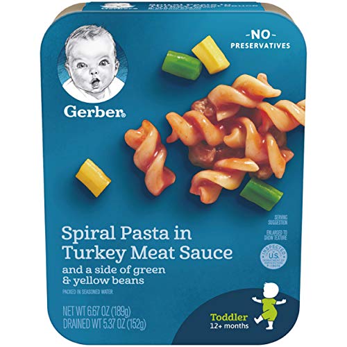 Book Cover Gerber Spiral Pasta in Turkey Meat Sauce with a side of Green and Yellow Beans, 6.67 oz., 8 Count