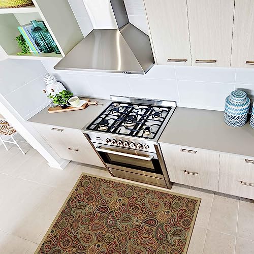Ottomanson Ottohome Collection Non-Slip Rubberback Paisley Design 3x5 Indoor Runner Rug, 3'3" x 5', Beige