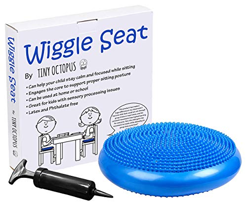 Book Cover Wiggle Seat for Sensory Kids - Inflatable Wobble Cushion with Pump - Flexible Alternative Seating for School, Office, Classroom Furniture, and Home