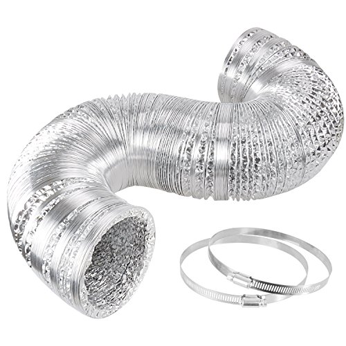 iPower GLDUCT8X25C 8 inch 25 feet Non-Insulated Flex Air Aluminum Foil Ducting Dryer Vent Hose for HVAC Ventilation with 2 Clamps, 8", Silver