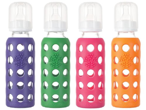 Lifefactory Glass Baby Bottles 9 Ounce - 4 Pack (Royal Purple, Raspberry, Orange, Green)