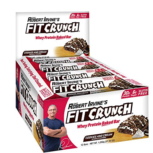Book Cover FITCRUNCH Full Size Protein Bars, Designed by Robert Irvine, World’s Only 6-Layer Baked Bar, Just 6g of Sugar & Soft Cake Core (12 Count, Cookies and Cream)