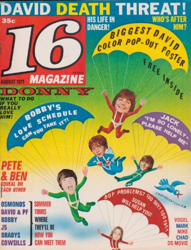 16 Teen Magazine DAVID CASSIDY POSTER The Partridge Family MICHAEL JACKSON 5 Bobby Sherman August 1971