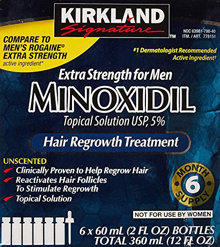 KIRKLAND Signature Minoxidil 5% Extra Strength Hair Regrowth for Men, 2 Fl Oz, 6 Count
