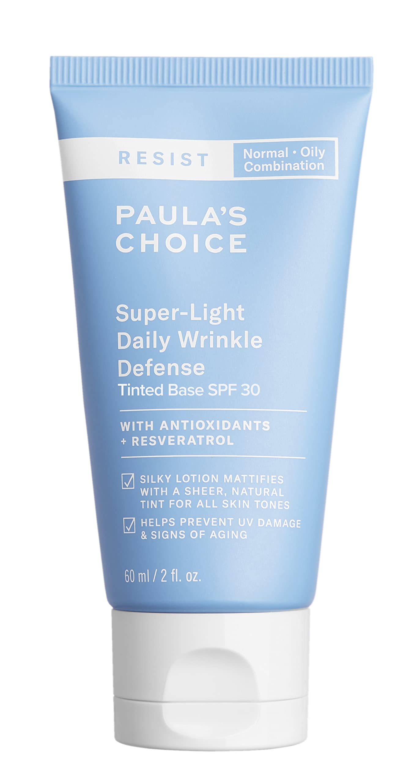 Paula's Choice RESIST Super-Light Daily Wrinkle Defense SPF 30 Matte Tinted Face Moisturizer, UVA & UVB Protection, Mineral Sunscreen for Oily Skin, Fragrance-Free & Paraben-Free, 2 Ounces Full Size