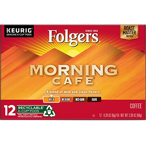 Book Cover Folgers Morning Cafe, Mild Roast Coffee, K-Cup Pods for Keurig K-Cup Brewers, 12-Count (Pack of 6), Packaging May Vary