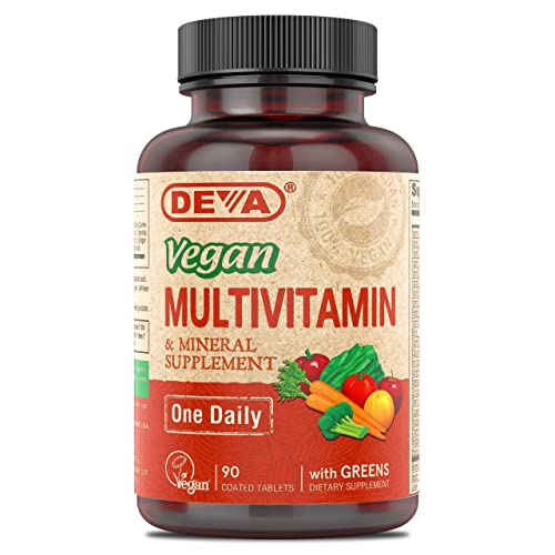Deva Vegan Multivitamin and Mineral Supplement - Once-Per-Day Formula with Greens - Vitamins A, C, D, E, B Complex, High-Potency Formulation for Daily Health and Wellness- 90 Coated Tablets, 1-Pack
