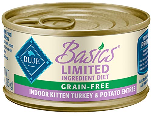 Blue Buffalo Basics Skin & Stomach Care, Grain Free Natural Kitten Pate Wet Cat Food, Indoor Turkey 3-oz cans (Pack of 24)