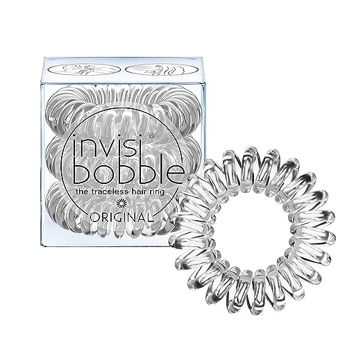 Invisibobble ORIGINAL Hair Ties, Crystal Clear, 3 Pack - Traceless, Strong Hold, Waterproof - Suitable for All Hair Types