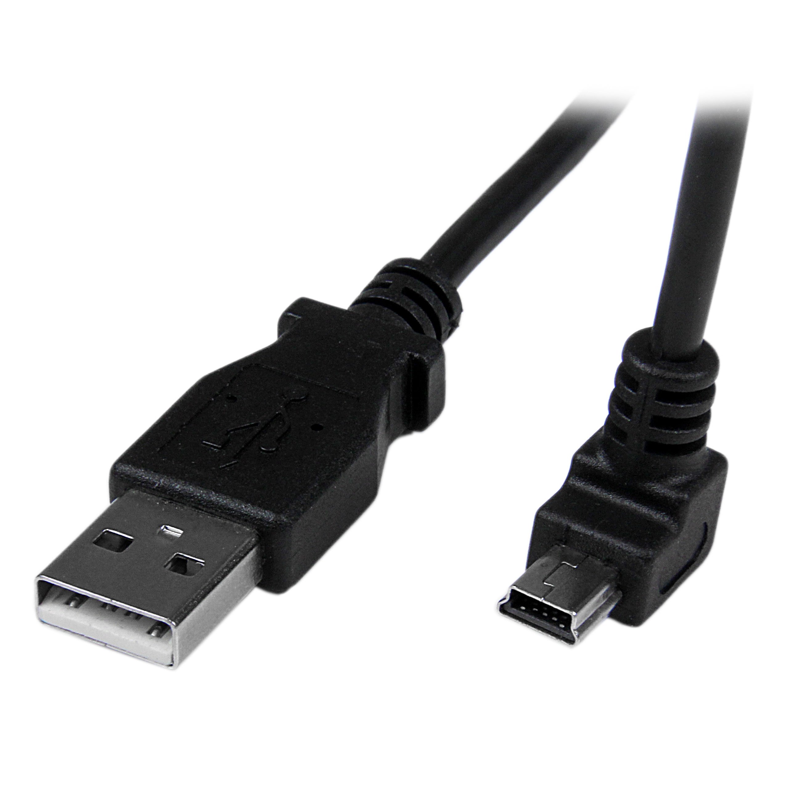 StarTech.com Down Angle Mini USB Cable - 2m - Black - USB A to Mini USB B - USB to Mini USB Cable - Mini USB Charger - USB A to Mini B (USBAMB2MD) 6 ft / 2m Down Angle