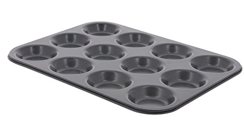 De Buyer 4711.12 Moule à Tartelettes - Plaque de 12 Empreintes Rondes Lisses Ø 7 cm - Acier Revêtu - ht. 1,9 cm - 34 x 26 cm