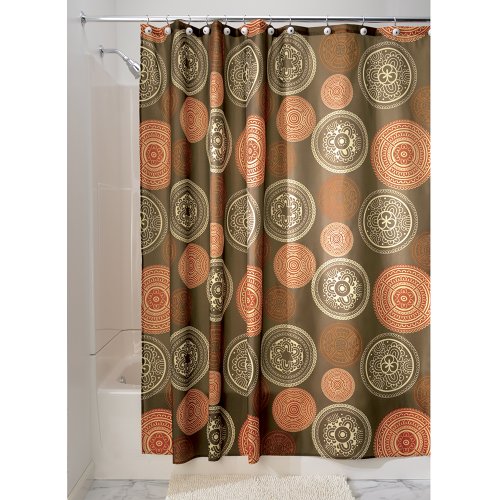 iDesign Bazaar Fabric Shower Curtain, Polyester Shower Screen with Bold Pattern Design, Brown