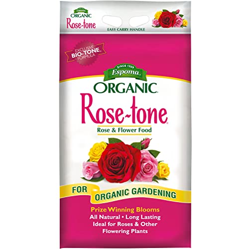 Espoma Organic Rose-tone 4-3-2 Organic Fertilizer for all types of Roses and other Flowering Plants. Promotes vigorous growth and blooming. 18 lb. Bag