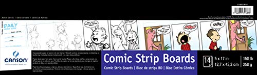 Canson Comic Strip Boards Pad with Preprinted, Non-Reproducible, Blue Lines, 150 Pound, 5 x 17 Inch, 14 Sheets