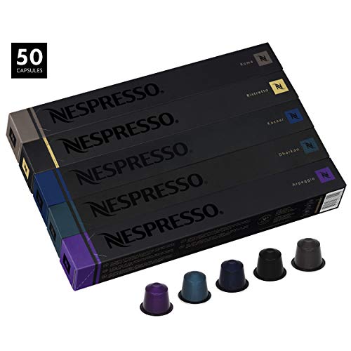 Nespresso Intenso Variety Pack Capsules for OriginalLine by Nespresso, 50 Count Espresso Pods, Assorted Dark Roasts | 5 Coffee Flavors Include Arpeggio, Dharkan, Kazaar, Ristretto & Roma