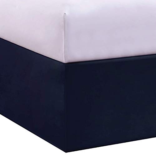 Lux Hotel Microfiber Tailored Bed Skirt with Classic 14 Inch Drop Length Pleated Styling, Full, Navy