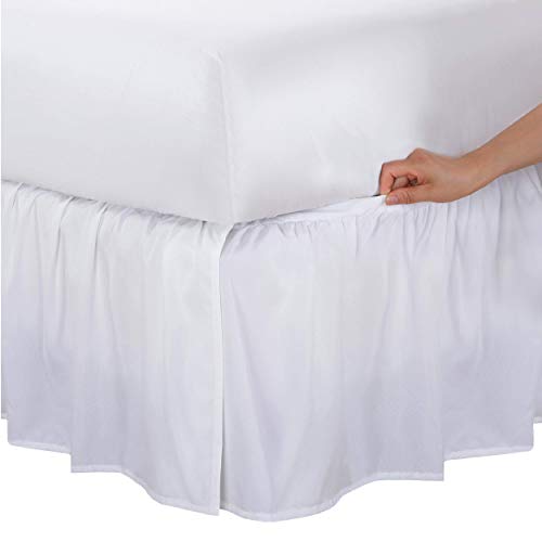 Book Cover Bed Maker's Wrap-Around Bedskirt Never Lift Your Mattress, Classic 14â€ Drop Length Gathered Ruffle Styling, Queen, White