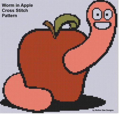 Worm in Apple Cross Stitch Pattern