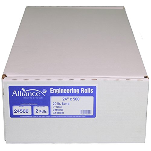 Alliance Paper Rolls, Bond Engineering, 24" x 500', 92 Bright, 20lb - 2 Rolls Per Carton with 3" Core
