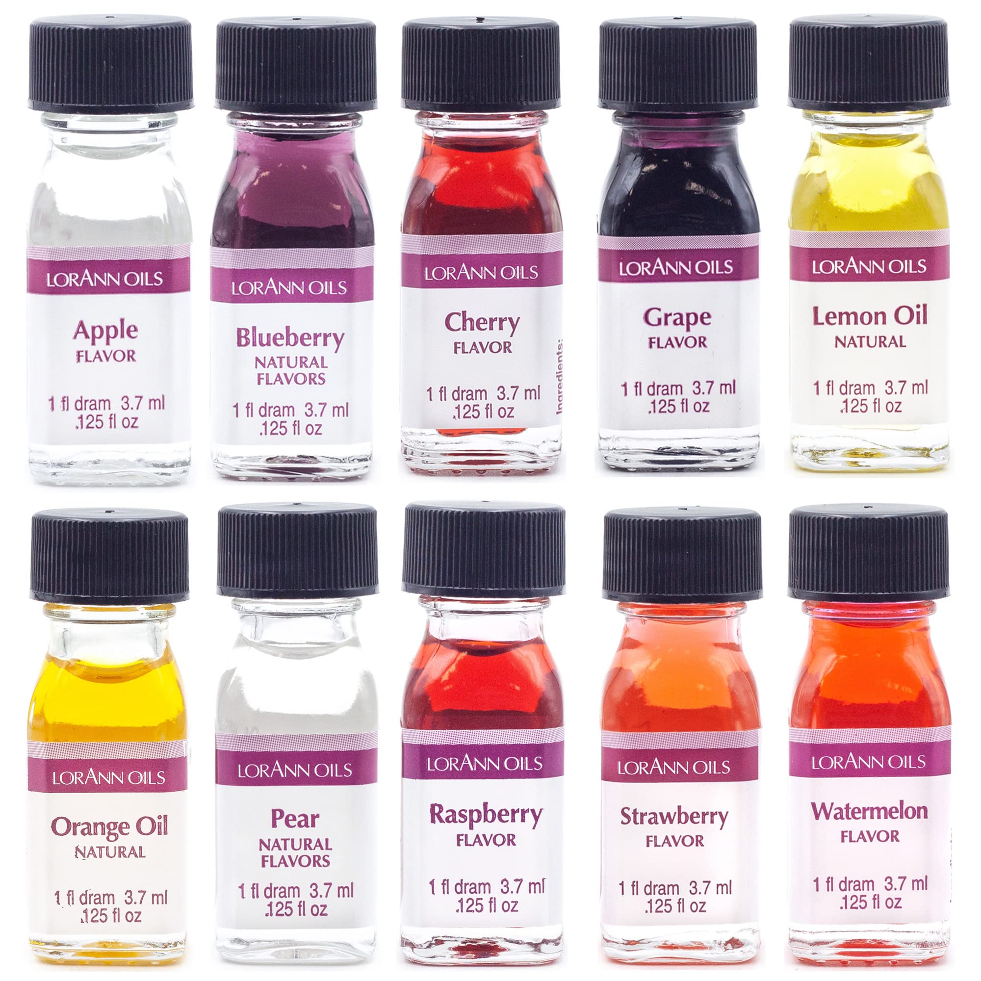 LorAnn SS Pack #1 of 10 Fruity Flavors in 1 dram bottles (.0125 fl oz - 3.7ml) bottles Variety 0.12 Fl Oz (Pack of 10)