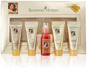 Shahnaz Husain 24 Carat Gold Skin Radiance Timeless Youth Kit with Exfoliating Scrub, Radiance Gel, Moisturizing Cream, and Mask (4 x 10 gm)
