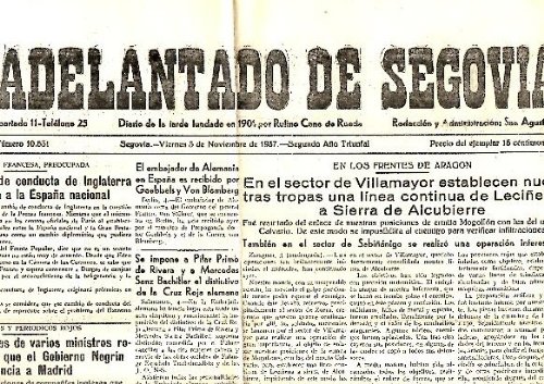 EL ADELANTADO DE SEGOVIA. AÃ‘O XXXVII. N. 10531. 5-NOVIEMBRE-1937.