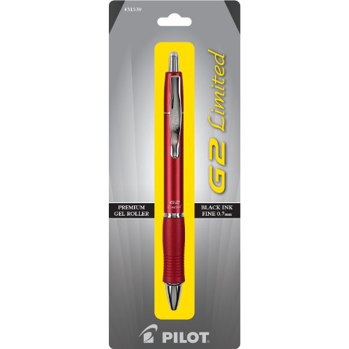 Pilot G2 Limited Retractable Gel Ink Roller Ball Pen Fine Point Black Ink Red Barrel (31539)