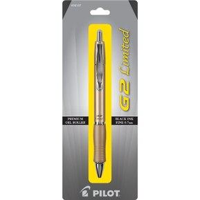 Pilot G2 Limited Retractable Gel Ink Roller Ball Pen Fine Point Black Ink Gold Barrel (31537)