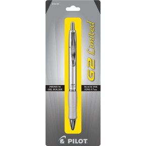 Pilot G2 Limited Retractable Gel Ink Roller Ball Pen Fine Point Black Ink Silver Barrel (31535)