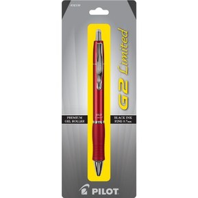 Pilot G2 Limited Retractable Gel Ink Roller Ball Pen Fine Point Black Ink Red Barrel (31539)