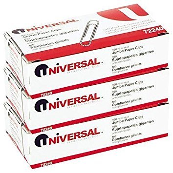 Book Cover Universal Nonskid Paper Clips, Wire, Jumbo, Silver-100 ct, 3 pk