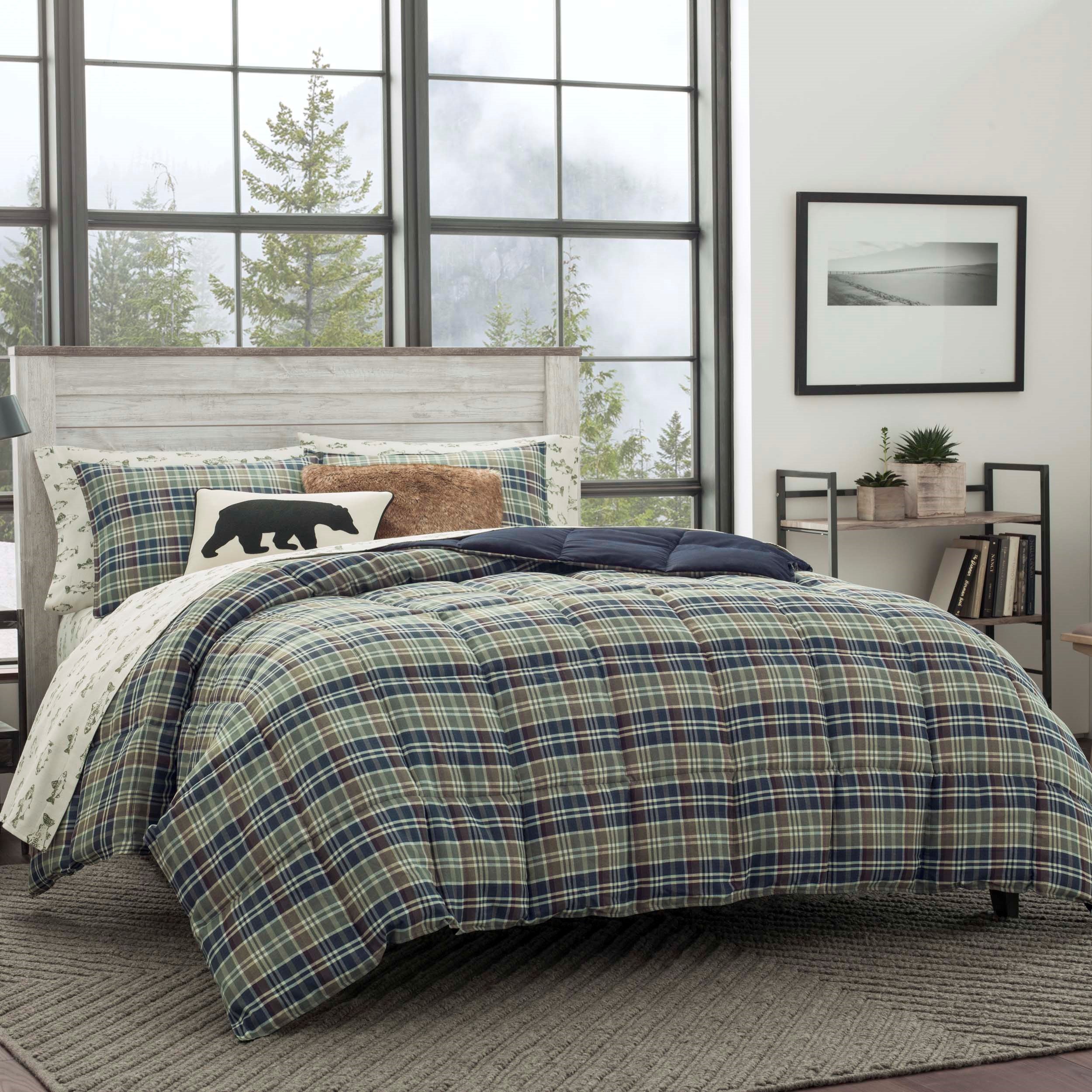Book Cover Eddie Bauer Rugged Plaid Comforter Set, Twin, Dune