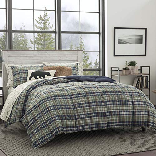 Eddie Bauer Home | Rugged Collection | Bedding Set-Soft and Cozy, Reversible Plaid Down Alt Comforter, Full, Navy