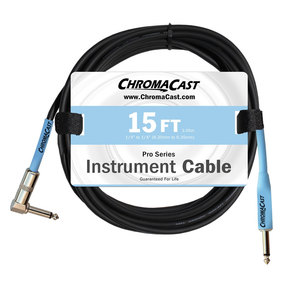 Book Cover ChromaCast Daphne Blue 15-Feet Pro Series Instrument Cable, Angle-Straight (CC-PSCBLSA-15DBL)