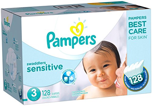 Book Cover Diapers Size 3 (128 Count) - Pampers Swaddlers Sensitive Disposable Baby Diapers, Super Economy