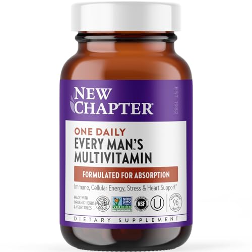 New Chapter Men’s Multivitamin, B6, Extra B12, D3, Vitamin C & Zinc, Immune, Heart, Cellular Energy, and Brain Health, Gentle on The Stomach, One Daily, Non-GMO, Gluten-Free, 18+, 96 Tablets