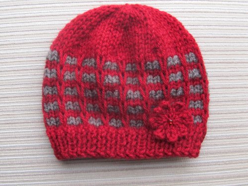 Knitting Pattern Ridged Check Stitch Hat for a Girl ( 12 months, 2-4 years)