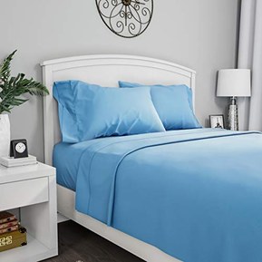 Lavish Home, Blue Brushed Microfiber Set-4 Piece Bed Linens-Fitted & Flat Sheets, Plus 2 Pillowcases-Wrinkle, Stain & Fade Resistant Queen