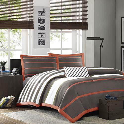 Mi Zone Ashton Bedding Boy Set, Ultra Soft Microfiber Kid Childrens Bedroom Comforters, Full/Queen, Orange/Grey