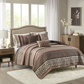 Madison Park Reversible Quilt Luxury Jacquard Design All Season, Breathable Coverlet Bedspread Bedding Set, Matching Shams, Decorative Pillow, King/Cal King(104"x94"), Princeton, Red, 5 Piece