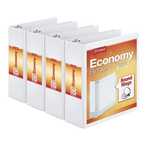 Cardinal 3" Round-Ring Presentation View Binders, 3-Ring Binder, Holds 625 Sheets, Nonstick Poly Material, PVC-Free, White, 4-Pack (00430)