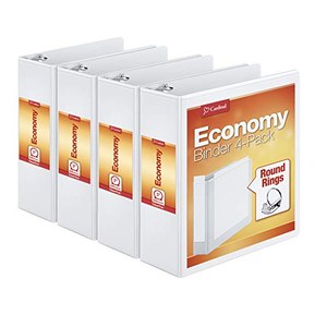 Cardinal 3" Round-Ring Presentation View Binders, 3-Ring Binder, Holds 625 Sheets, Nonstick Poly Material, PVC-Free, White, 4-Pack (00430)