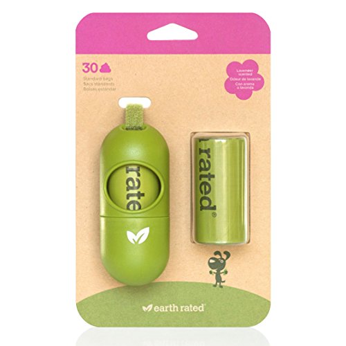 Earth Rated Leash Dispenser for Dog Waste Bags, Includes 30 Lavender-Scented Poop Bags