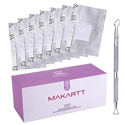 Makartt Nail Polish Remover Soak Off Gel Nail Polish Remover Foil Wraps 200pcs with Larger Cotton Pad 1 pcs Cuticle Pusher, R-01