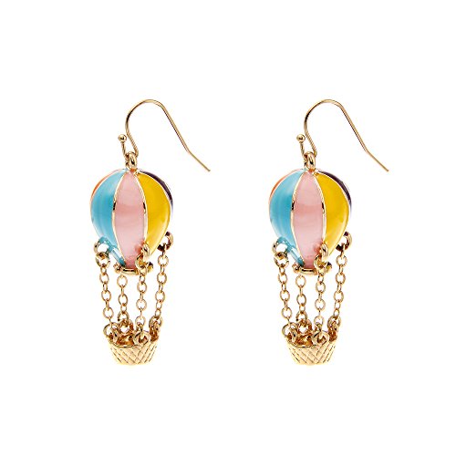 Lureme® Colorful Enamel Hot Air Balloon Chained Basket Gold Tone French Hook Dangle Earrings 2002344-1