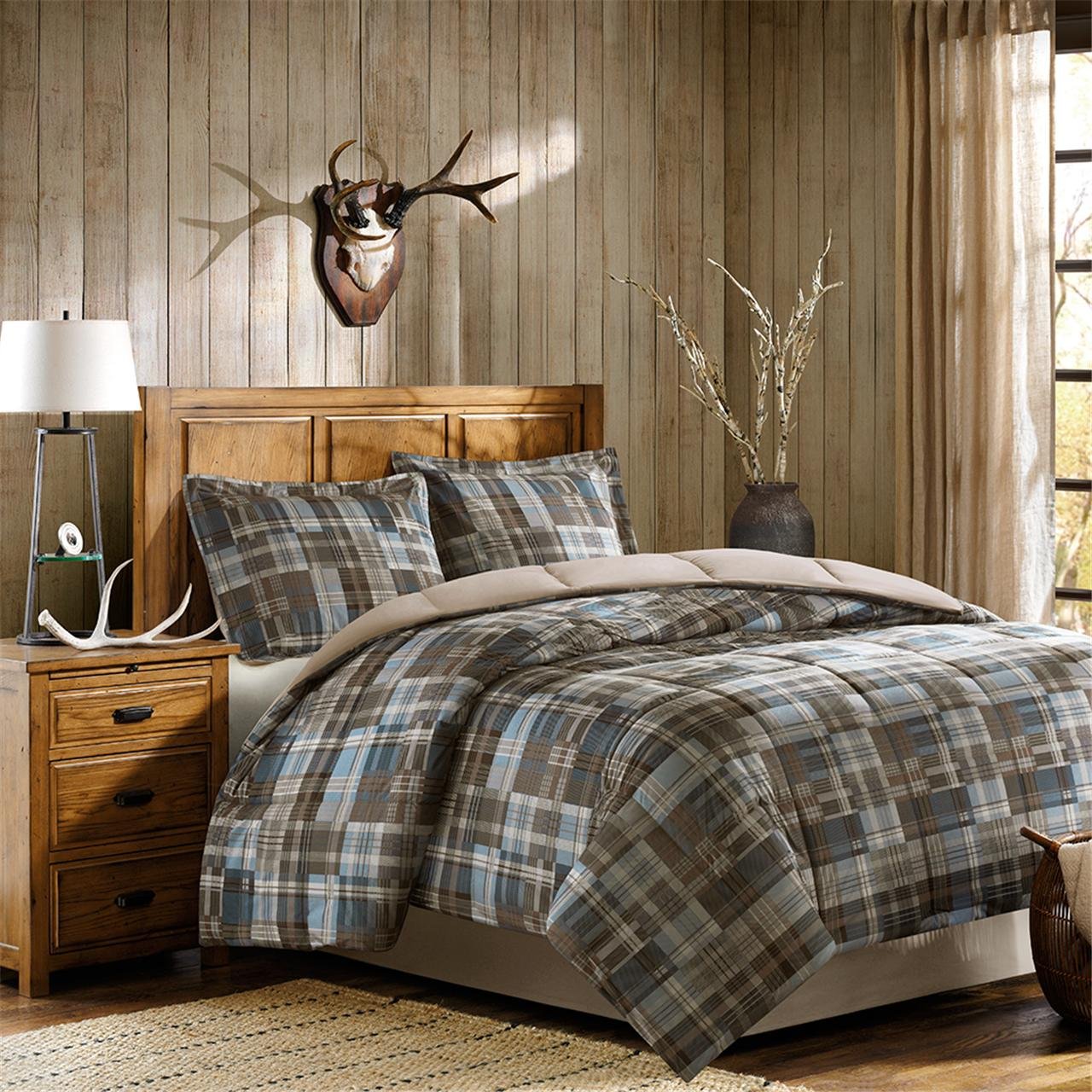 Woolrich Comforter Set, Cabin Lodge, Warm Cover for Colder Season, Modern Cottage-Inspired Down Alternative Ultra Soft Microfiber Bedding, Matching Sham, Plaid Grey/Blue Full/Queen 3 Piece